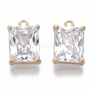 Brass Cubic Zirconia Charms, Nickel Free, Rectangle, Clear, Real 18K Gold Plated, 13x9x4mm, Hole: 1.2mm(KK-S348-503-NF)