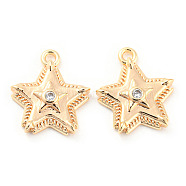 Brass Micro Pave Cubic Zirconia Charms, Star, Real 18K Gold Plated, 13x11x3mm, Hole: 1.2mm(KK-E090-35G)