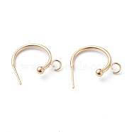 304 Stainless Steel Half Hoop Earrings, Real 24K Gold Plated, 19x16x3mm, Pin: 0.8mm(X-STAS-Z028-B01-G)