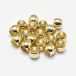 Long-Lasting Plated Brass European Beads, Real 18K Gold Plated, Nickel Free, Barrel, Large Hole Beads, 6x5mm, Hole: 4mm(X-KK-K193-093G-NF)