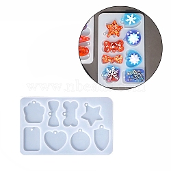 Pendant Food Grade Silicone Molds, Resin Casting Molds, For UV Resin, Epoxy Resin Craft Making, Mixed Shapes, White, 150x98x8mm(SIMO-PW0002-58B)