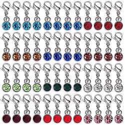 Alloy Birthstone Pendant Decorations, with Rhinestones and 304 Stainless Steel Lobster Claw Clasps, Stainless Steel Color, Mixed Color, 20mm, 48pcs/set(HJEW-SW00004)