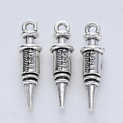Tibetan Style Alloy Pendants, Cadmium Free & Lead Free, Injection Syringe Shape, Antique Silver, 24.5x6.5mm, Hole: 1.8mm, about 259pcs/500g(TIBE-R316-096AS-RS)
