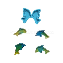 Dolphin Shape Pendant Silicone Molds, Resin Casting Molds, for UV Resin & Epoxy Resin Jewelry Making, Sky Blue, 40x50x4mm, Hole: 2mm, Inner Diameter: 37x19mm(DIY-M034-04)