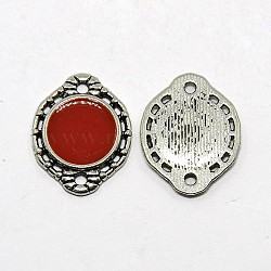 Oval Antique Silver Tone Alloy Enamel Links connectors, Red, 18x15x1.5mm, Hole: 1mm(ENAM-N038-10D)