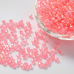 Bicone AB Color Plated Eco-Friendly Transparent Acrylic Beads, Faceted, Pink, 4x4mm, Hole: 1mm, about 16600pcs/500g(TACR-A003-4mm-02)