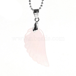 Natural Rose Quartz Angel Wing Pendant Necklace, 17.72 inch(45cm)(PW-WG24892-10)