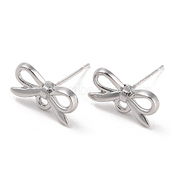 Silver Alloy Stud Earring Findings, with Horizontal Loops & 925 Sterling Silver Pin, Bowknot, 7.5x14mm, Pin: 12x0.6mm(EJEW-H108-01C-S)