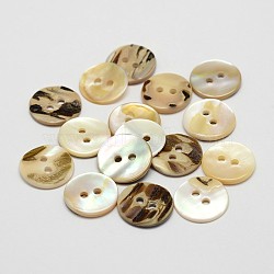 2-Hole Shell Flat Round Buttons, Seashell Color, 13x2mm, Hole: 2mm, about 500pcs/bag(BUTT-P012-09)
