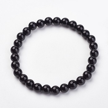 Natural Black Agate(Dyed) Stretch Bracelets, Round, 48mm(1-7/8 inch), Bead: 60mm