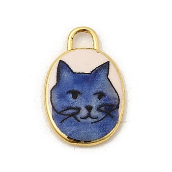 Printed Brass Pendants, Oval Charms, Long-Lasting Plated, Rack Plating, Real 18K Gold Plated, Dog, 21x14x3mm, Hole: 3mm
