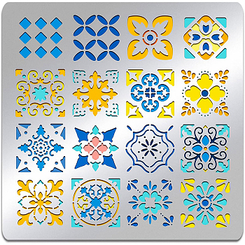 Stainless Steel Cutting Dies Stencils, for DIY Scrapbooking/Photo Album, Decorative Embossing DIY Paper Card, Stainless Steel Color, Floral Pattern, 15.6x15.6cm
