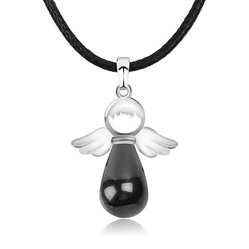 Angel Natural Black Agate Pendant Necklaces, No Size