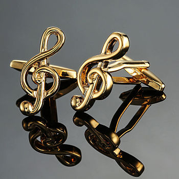 Brass Musical Note Cufflinks, for Apparel Accessories, Golden, 10mm