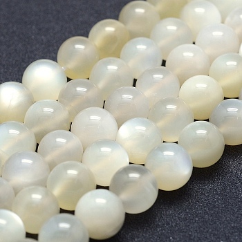 Natural White Moonstone Beads Strands, Grade AB+, Round, 12mm, Hole: 1mm, about 33pcs/strand, 15.1 inch(38.5cm)