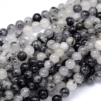 Round Natural Rutilated Quartz Beads Strands, 8mm, Hole: 1mm, about 49pcs/strand, 15.3 inch