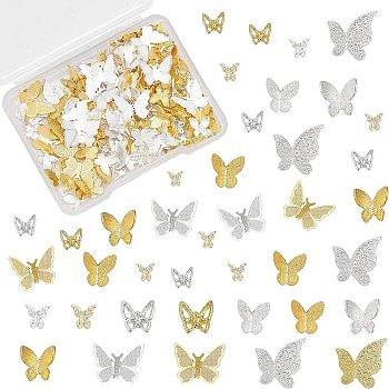 Olycraft 132 Pcs Alloy Cabochons, Butterfly, Nail Art Decoration Accessories, DIY Crystal Epoxy Resin Material Filling, Golden & Silver, 10.5x10.5x2.5mm