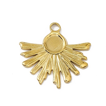 Vacuum Plating 304 Stainless Steel Pendant Cabochon Settings, Sun, Golden, Tray: 6mm, 25x26x1.5mm, Hole: 2.2mm