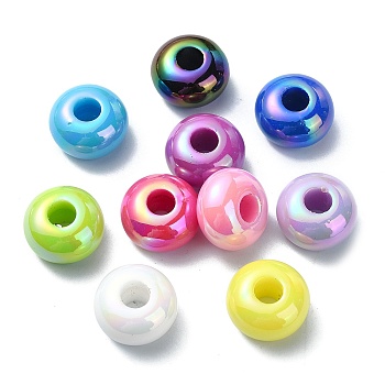 Opaque Acrylic European Beads, AB Color, with Large Hole Beads, Mixed Color, 14x8mm, Hole: 5mm