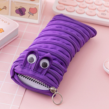 Polyester Cloth Storage Pen Bags, with Zip Lock,  Office & School Supplies, Inchworm-shaped, Dark Violet, 210x90mm