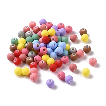 Spray Painted ABS Plastic Beads, Rubberized Style, Round, Mixed Color, 6x5.5mm, Hole: 1.5mm, about 4500pcs/500g