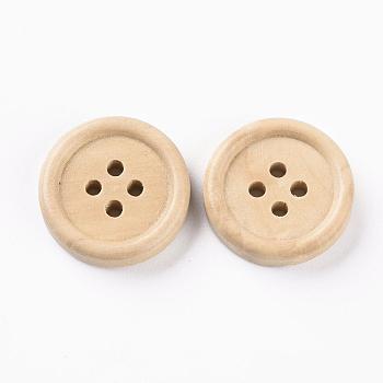 4-Hole Wooden Buttons, Flat Round, Lemon Chiffon, 20x5mm, Hole: 2.5mm
