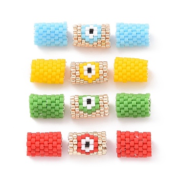 3Pcs 3 Style Japanese Seed Beads, Loom Pattern Seed Bead, Column with Evil Eye, Mixed Color, 11x9x1.5mm, Hole: 4mm, 1Pc/style