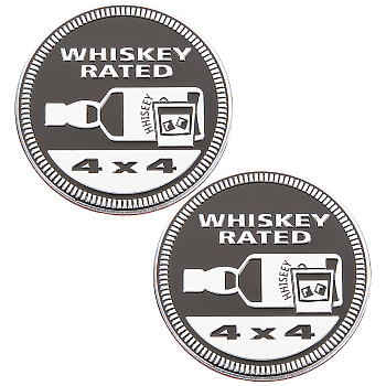 2Pcs 3D Aluminum Car Stickers, Word WHISKEY RATED & HHISEEY, Bottle Pattern, 6x0.3cm