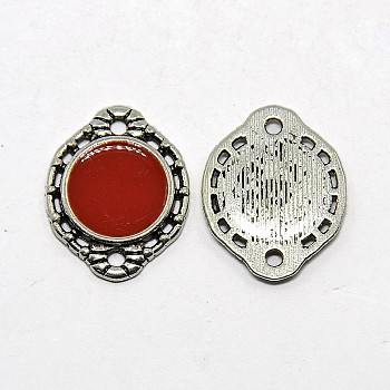 Oval Antique Silver Tone Alloy Enamel Links connectors, Red, 18x15x1.5mm, Hole: 1mm