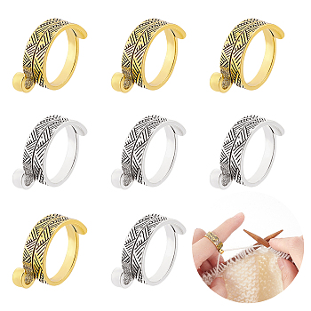 8Pcs 2 Colors Alloy Wrap Cuff Ring, Knitting Loop Crochet Loop, Yarn Guide Finger Holder for Women, Antique Silver & Antique Golden, US Size 6 1/2(16.9mm), 4Pcs/color