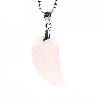 Natural Rose Quartz Angel Wing Pendant Necklace, 17.72 inch(45cm)