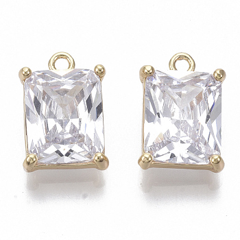 Brass Cubic Zirconia Charms, Nickel Free, Rectangle, Clear, Real 18K Gold Plated, 13x9x4mm, Hole: 1.2mm
