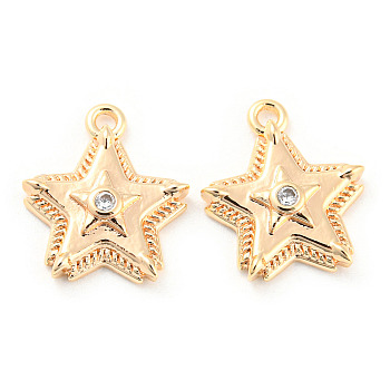 Brass Micro Pave Cubic Zirconia Charms, Star, Real 18K Gold Plated, 13x11x3mm, Hole: 1.2mm