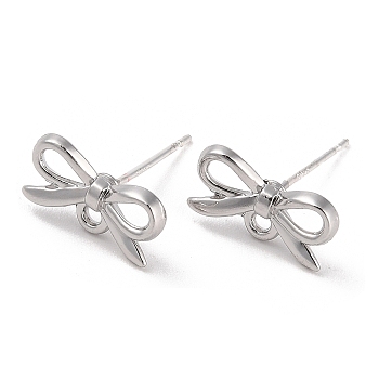 Silver Alloy Stud Earring Findings, with Horizontal Loops & 925 Sterling Silver Pin, Bowknot, 7.5x14mm, Pin: 12x0.6mm