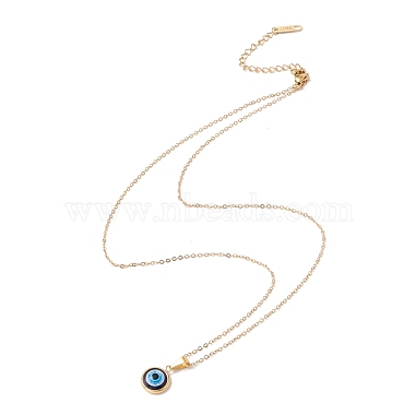Lampwork Flat Round with Evil Eye Pendant Necklace with 304 Stainless Steel Cable Chains for Women(NJEW-P262-01G)-2