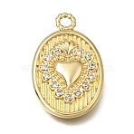 Brass Micro Pave Clear Cubic Zirconia Pendants, Oval with Sacred Heart Charms, Rack Plating, Long-Lasting Plated, Lead Free & Cadmium Free, Real 18K Gold Plated, 19.5x12.5x2.5mm, Hole: 1.6mm(KK-K427-36G)