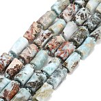 Natural Larimar Beads Strands, Column, with Seed Beads, 10~14x6~9.5mm, Hole: 1mm, about 27~31pcs/strand, 15.16~15.75''(38.5~40cm)(G-F836-B09-01)