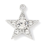 Rack Plating Alloy Pendants, with Rhinestone, Cadmium Free & Nickel Free & Lead Free, Star, Platinum, 19x17x4.5mm, Hole: 1.6mm(PALLOY-F018-05P)