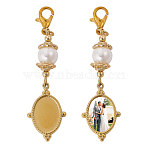 Oval 304 Stainless Steel & Glass Pendant Decoration, with Alloy Lobster Claw Clasps, Golden, 57mm, 2pcs/set(HJEW-CA00007)