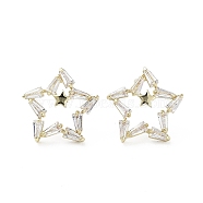Star Cubic Zirconia Stud Earrings, Brass Earrings, Long-Lasting Plated, Golden, 14.5x15mm(EJEW-G371-05G)