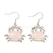 Natural Rose Quartz Crab Dangle Earrings, Platinum Brass Earrings, 39x26mm(G-Z033-13P-02)