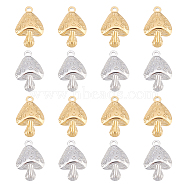 HOBBIESAY 16Pcs 2 Colors 304 Stainless Steel Pendants, Mushroom Charm, Real Gold Plated & Stainless Steel Color, 23.5x15.5x4mm, Hole: 1.8mm, 8pcs/color(STAS-HY0001-20)