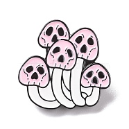 Mushroom Skull Enamel Pin Alloy Badge for Backpack Clothes, Electrophoresis Black, Pink, 25.5x26x1.5mm, Pin:1.3mm.(JEWB-H006-02EB)