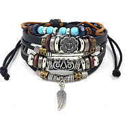 Fashionable multi-layer alloy beaded turquoise woven bracelet with simple butterfly decoration leather bracelet(AO9489-1)