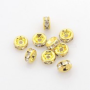 Brass Rhinestone Spacer Beads, Grade AAA, Straight Flange, Nickel Free, Golden Metal Color, Rondelle, Crystal, 6x3mm, Hole: 1mm(X-RB-A014-Z6mm-01G-NF)