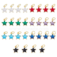 28PCS 7Colors Brass Cubic Zirconia Charms, Real 18K Gold Plated, Cadmium Free & Lead Free, Star, Mixed Color, 10x8x4mm, Hole: 3.8mm, 4pcs/color(KK-DC0003-71)