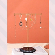 T Shaped Iron Earring Display Stand, Jewelry Displays Stands, with Wooden Pedestal, Black, 10x18.5x26cm(CON-PW0001-145B)