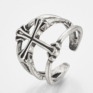 Alloy Cuff Finger Rings, Wide Band Rings, Cross, Antique Silver, US Size 9 3/4(19.5mm)(RJEW-N027-01)