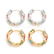 Brass Micro Pave Cubic Zirconia Huggie Hoop Earrings, Ring, Colorful, Mixed Color, 15.5x16.5x4mm, Pin: 1mm(EJEW-L234-78)