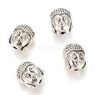 Tibetan Style Alloy Beads, Buddha Head, Antique Silver, 10x8.5x8mm, Hole: 1.5mm(PALLOY-K148-01AS)